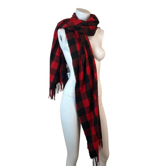 Gap Red & Black Buffalo Plaid Check Cozy Scarf with Fringe Unisex  78" x 24" NWT - Picture 3 of 10
